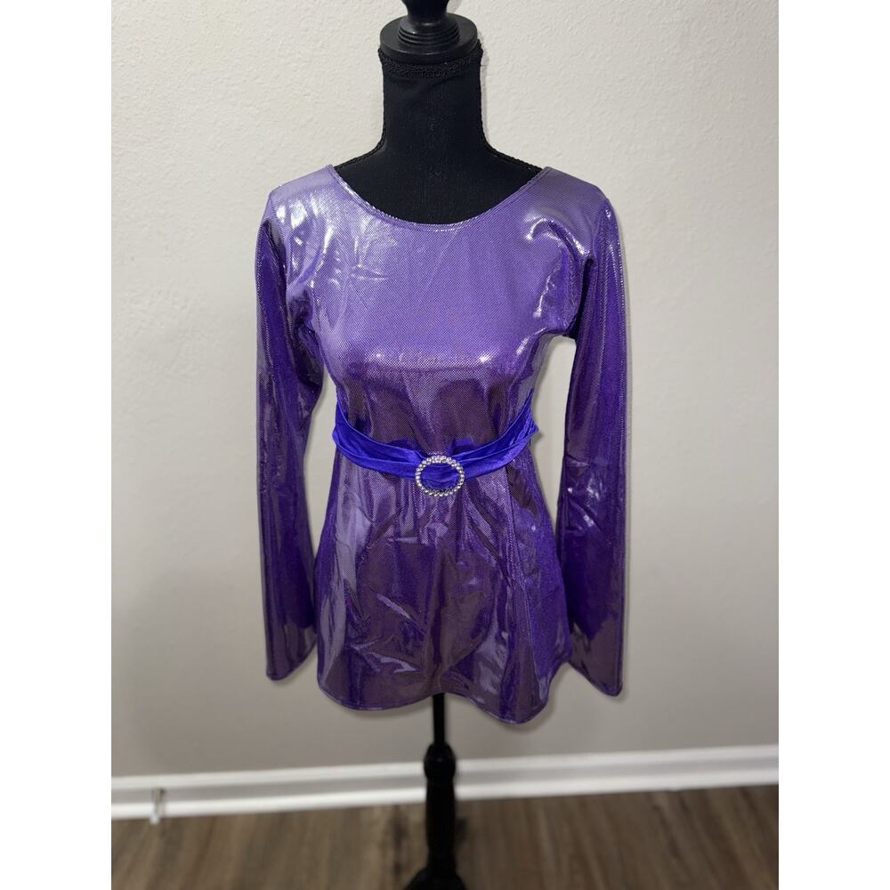 Cicci Purple Metallic Long Sleeve Tunic Top Adult Large Dance Costume Shiny USA